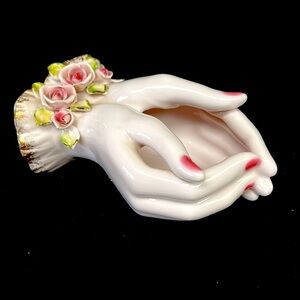 Vintage 50”s  LEFTON  porcelain l” ladies cupped candy “ trinket dish